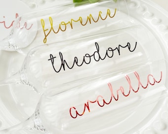 Champagne Flute Name Vinyl Decal: Wedding Favor, Gift Box, Hanger