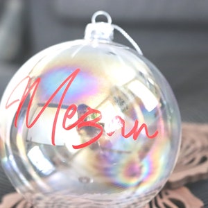 Personalised Glass Vinyl Name Sticker, Christmas Decor, Place Names, Custom Baubles Red