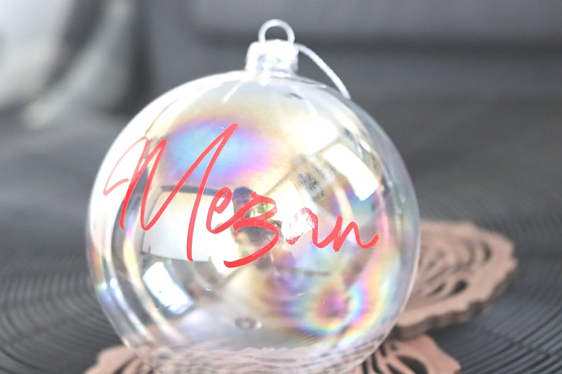 Personalised Glass Vinyl Name Sticker, Christmas Decor, Place Names, Custom Baubles Red