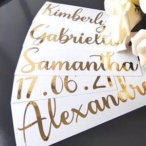 Regalo personalizado, calcomanía de vinilo personalizada, calcomanía con nombre, calcomanía con fecha, regalo de bricolaje, hecho a mano, escrito a mano, calcomanías de boda, calcomanías de regalo