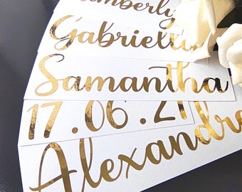 Regalo personalizado, pegatina de vinilo personalizada, calcomanía con nombre, pegatina de fecha, regalo de bricolaje, hecho a mano, escrito a mano, pegatinas de boda, pegatinas de regalo