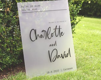 Vinilo adhesivo de bienvenida para bodas - Personalizado con nombres, fecha y lugar