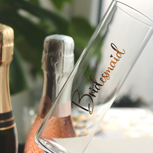 Champagne Flute Sticker, Prosecco Glass Decor, Wedding Name Decal, Wedding Lettering, Personalised Tags, Bridesmaid Sticker