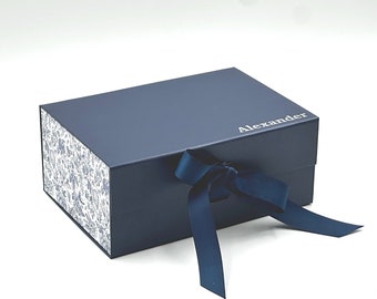 Caja de regalo magnética floral personalizada: Caja de recuerdos azul marino