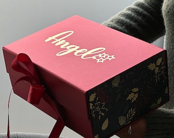Personalized Gift Box with Ribbon and Magnetic Lid