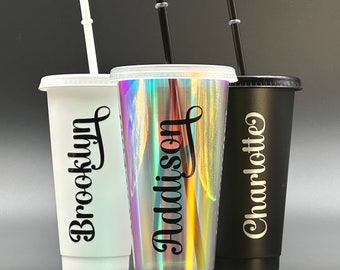 Personalised Cold Cup with Straw, Birthday Party, Tumbler with Name, Hen Party Cups, Summer Party