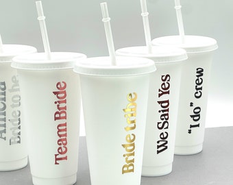 Bride Tribe Cups, personalisierte Hen Party, Becher mit Deckel, kalte Tasse mit Strohhalm, Junggesellinnenabschied