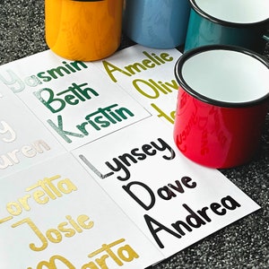 Pegatinas de vinilo con nombre, letras adhesivas, etiquetas personalizadas, etiquetas DIY, pegatinas para tazas, resistentes al agua