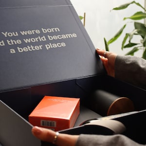 Personalised Navy Gift Box: Magnetic Closure, Ribbon (32 x 24 x 10 cm)