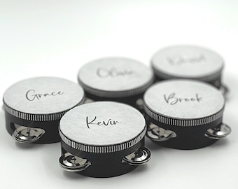 Tambourine Vinyl Name Stickers: Wedding, Party Favor Decals