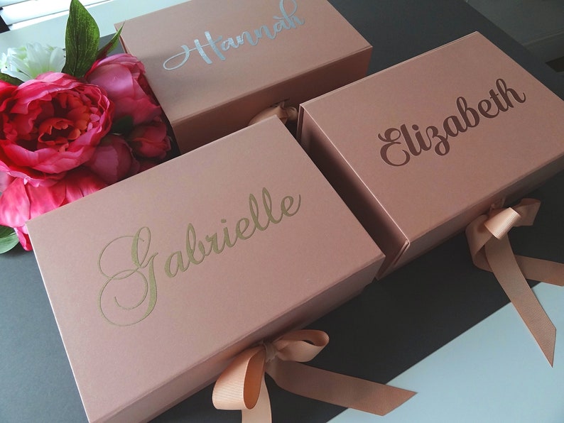 Gift Boxes With Lids, Personalized, Birthday Box, Christmas Gift Box, Bridesmaid Proposal, Wedding Favour, Keepsakes Box, Ribbon, Magnetic Rose gold