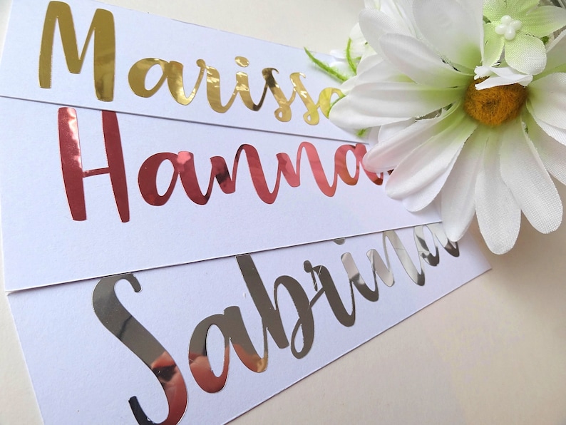Custom Name Vinyl Decal, Name Stickers, Wedding Decor, Bridesmaid, Groom, Bride, Foil Names, Water Bottle Decal, Personalized Sticker image 2