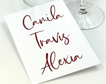 Burgundy Custom Vinyl Stickers - Personalised Guest Name Labels for Weddings & Events