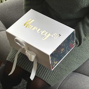 Gift Box With Lid, Personalised Christmas Box, Magnetic Gift Box With Ribbon, Happy New Year Gift Box