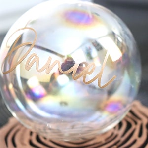 Personalised Glass Vinyl Name Sticker, Christmas Decor, Place Names, Custom Baubles Gold