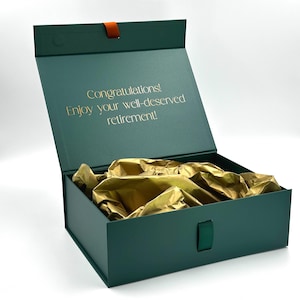 Coffret cadeau de retraite avec fermeture magnétique, ruban personnalisé avec couvercle, nom souvenir personnalisé pour un moment spécial