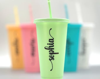 Cold Cup with Straw, Birthday Party Supplies, Happy Birthday Favor, 24oz Plastic Cup, Print on Demand, Party Favors, Personalized Tumbler