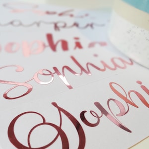 Calcomanía de vinilo con nombre, escrita a mano, decoración personalizada, recuerdo de boda, despedida de soltera, caligrafía, pegatinas para vidrio, calcomanía para vaso, pegatina en oro rosa