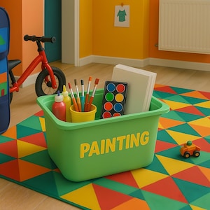 Etichette in vinile per cestino della sala giochi - Organizzazione della cameretta del bambino