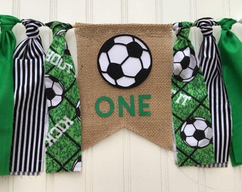 Soccer Birthday Banner, Fabric Highchair Banner, Soccer Party, Photo Prop, Smash Cake, Soccer Decorations, Soccer 1st Birthday