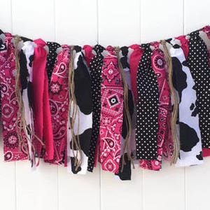Western Fabric Banner, Cowgirl Garland, Scrappy Banner, Farm Decorations, Cowgirl Party,  Birthday Party, Photo Prop, Pink Bandana Garland