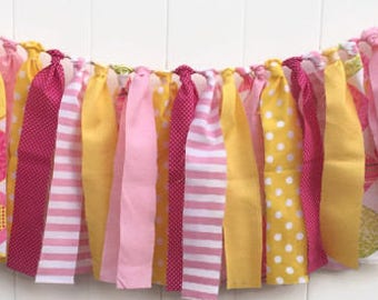 Pink and Yellow Banner, Pink Lemonade Garland, Scrappy Banner, Fabric Banner, Highchair Banner,Photo Prop, Pink Lemonade Party