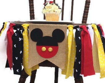 Mouse Fabric Highchair Banner Mouse 1st Birthday High Chair Bunting Mouse BIrthday Decor  Photo Prop Smash Cake