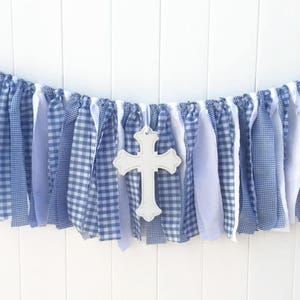 Blau weiß, Taufgirlande, Kommunion Banner, Konfirmation Girlande, Scrappy Banner, Stoff Banner, Highchair Banner, Photo Prop,
