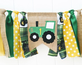 Farm Tractor Highchair Banner, 1st Birthday Tractor Party, Photo Prop, Tractor High chair Banner, First Birthday Boy Banner, Burlap Flag Boy