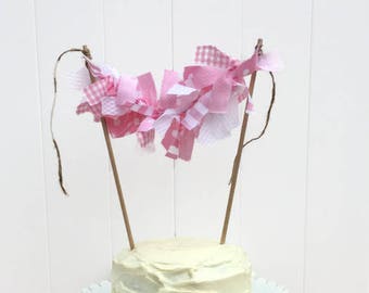 Mini Ragtie Cake Topper, Gingham Fabric Cake Banner