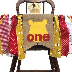 WINNIE the POOH Fabric Highchair Banner POOH 1st Birthday High Chair, Winnie Decorations, Disney Party  Decor,  Photo Prop, Smash Cake