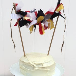 Mini Ragtie Cake Topper, Mickey Mouse Fabric Cake Banner, Mini Cake Bunting