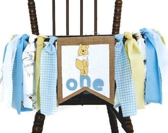 WINNIE the POOH fabric Highchair Banner, POOH 1st Birthday High Chair Decor, Winnie Party Decorations, Photo Prop,  Baby Showe,r Smash Cake