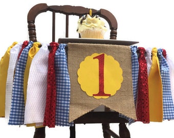 WIZARD OF OZ Fabric Highchair Banner 1st Birthday High Chair Dorothy Party  Photo Prop Smash Cake Bunting  Banner and Flag Wizard Party