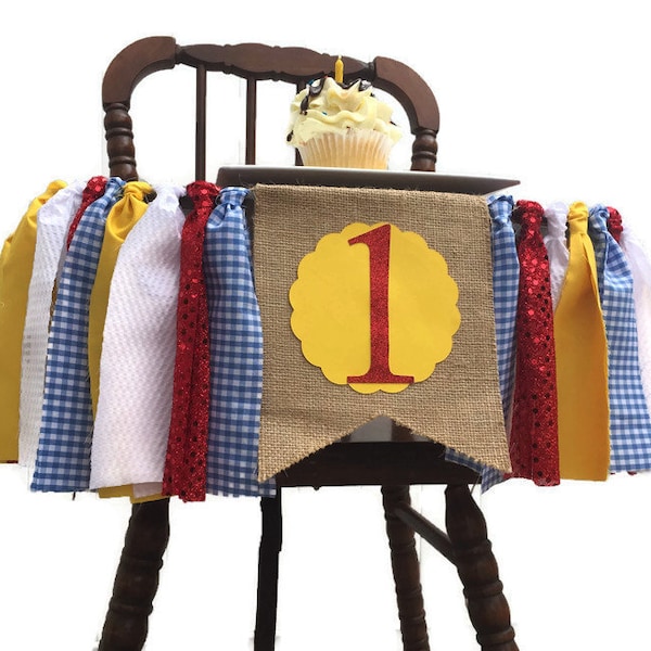 WIZARD OF OZ Fabric Highchair Banner 1st Birthday High Chair Dorothy Party  Photo Prop Smash Cake Bunting  Banner and Flag Wizard Party