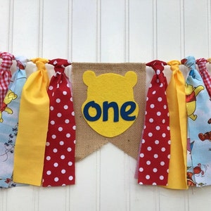 WINNIE the POOH Hochstuhl Banner POOH 1. Geburtstag Hochstuhl, Winnie Partydekoration, Fotorequisite Winnie Baby Shower Smash Cake