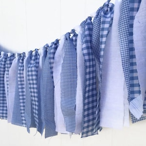 Blue and White, Scrappy Banner, Fabric Garland, Baby Boy Shower, Highchair Banner, Fabric Banner, Highchair Bunting, Window Valance