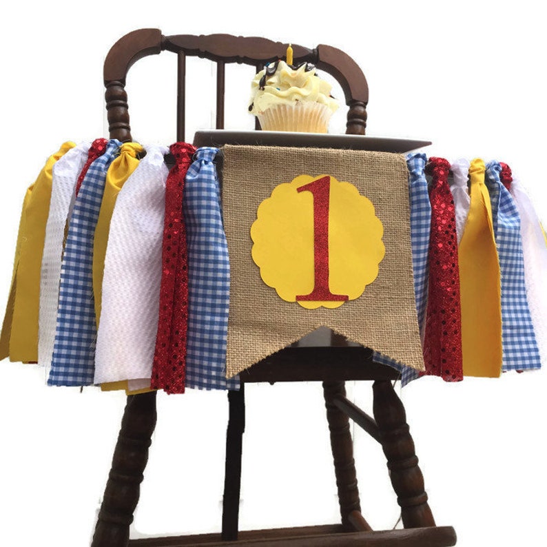 WIZARD OF OZ Fabric Highchair Banner 1st Birthday High Chair Dorothy Party Photo Prop Smash Cake Bunting Banner and Flag Wizard Party