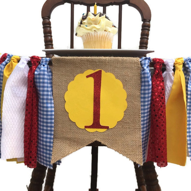 WIZARD OF OZ Fabric Highchair Banner 1st Birthday High Chair Dorothy Party Photo Prop Smash Cake Bunting Banner and Flag Wizard Party