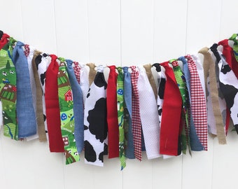 Barnyard Fabric Banner, Farm Fabric Birthday Garland, Rodeo Party, Cowgirl Party,, Photo Prop, Highchair Banner, Food or Gift Table Decor