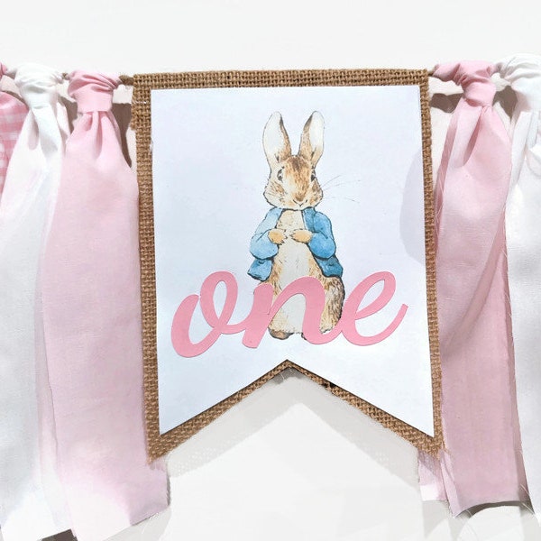 Peter Rabbit Hochstuhl Girlande, Mädchen Peter Rabbit 1st Birthday Geburtstagsstuhl Girlande, Party Dekoration, Photo Prop, Smash Cake