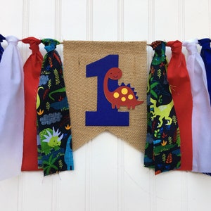 DINOSAUR Fabric Highchair Banner 1st Birthday High Chair Dinosaur Party  Photo Prop Smash Cake Bunting Dinosaur  Banner and Flag