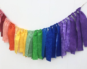 Rainbow Fabric Garland,  Rainbow Scrappy Banner, Highchair Bunting, Classroom Decor, Rainbow Fabric Garland, Window Valance, Teacher Banner,