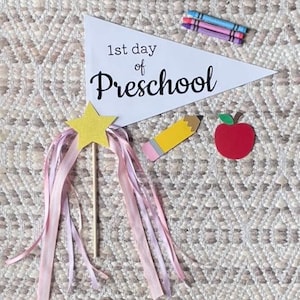 1st Day of Preschool  Pennant, First Day of Preschool Flag, 2024 Back to School, Photo Prop, Back to School Pennant Prop