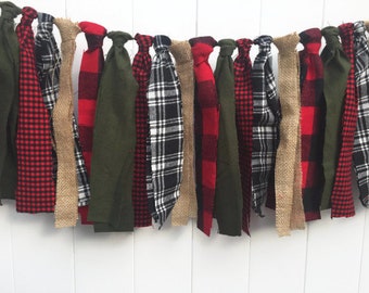 Buffalo Plaid Garland, Black, Red,Green and burlap, Christmas Decor, Woodland Banner, Christmas Banner, Photo Prop. Lumberjack, High chair w