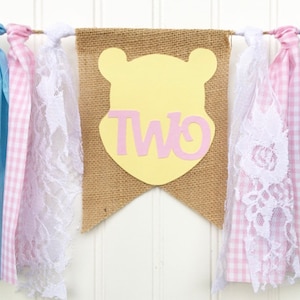 WINNIE the POOH fabric Highchair Banner, POOH 1st Birthday High Chair Decor, Winnie Party Decorations, Photo Prop,  Baby Showe,r Smash Cake