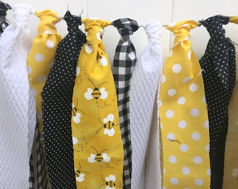 Mommy to Bee Fabric Garland, Baby Shower Banner, Happy Bee Day, Birthday, Bumble Bee Scrappy Banner,  Highchair Banner,