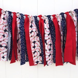 Baseball Girlande, Rot Weiß Blau, Scrappy Banner, Hochstuhl Banner, Stoffgirlande, Jungenzimmer, Geburtstagsfeier, Foto