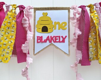 Sweet to Bee One Highchair Banner, First Bee-Day Highchair Banner, Happy to Bee One, Bumble Bee Birthday Party, Photo Prop, Smash Cake