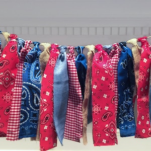 Western Fabric Banner, Cowboy Fabric Birthday Banner, Farm Banner, Rodeo Party, Cowgirl Party, High Chair Bunting, Photo Prop